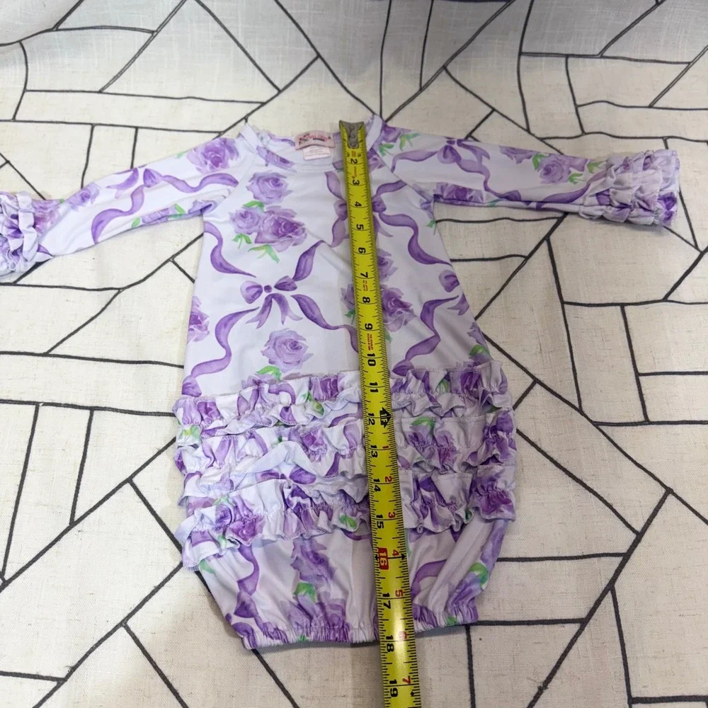 Clover Cottage Apparel Baby Gown 0-3M Purple Rose Ribbon Bamboo Ruffle Sleepwear
